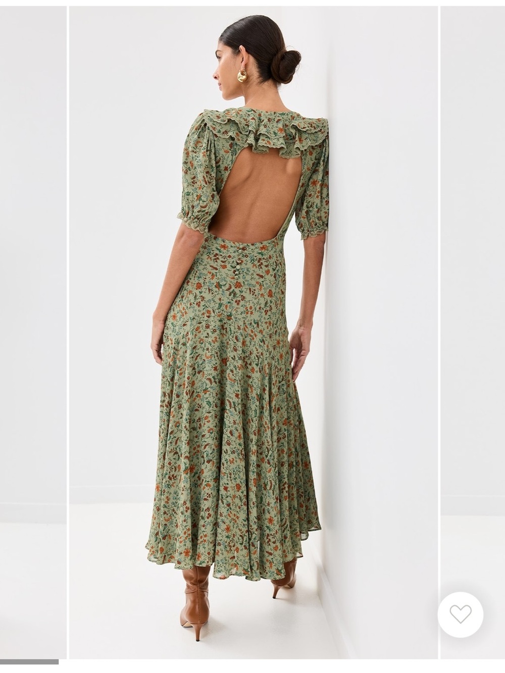 Reformation Evra Ponderosa Dress Green Floral Ruffle Lace Trim SZ US 12 NWT - Picture 3 of 16